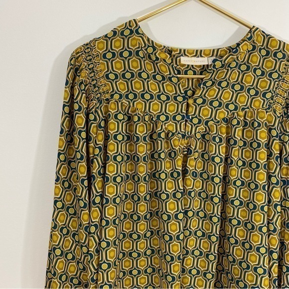 Happy Nature Kate Hudson Medium Geometric Yellow Blue Balloon Sleeve Blouse Top‎ - Picture 3 of 10